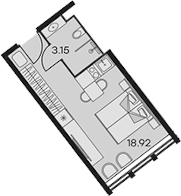 Квартира студия 22.07 м², 13/15 эт., Апарт-отель «Апарт-отель 25-7 Заневский»